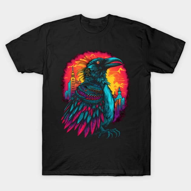 Psychedelic DMT Art Crow Portrait T-Shirt by Obotan Mmienu